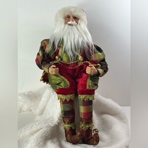 Christmas Santa Shelf Sitter Blue Eyes Shoes 16” Ceramic Face Hands Unbranded